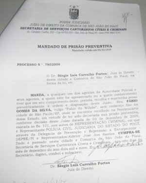 Mandato de priso preventiva contra Fbio Gomes da Silva